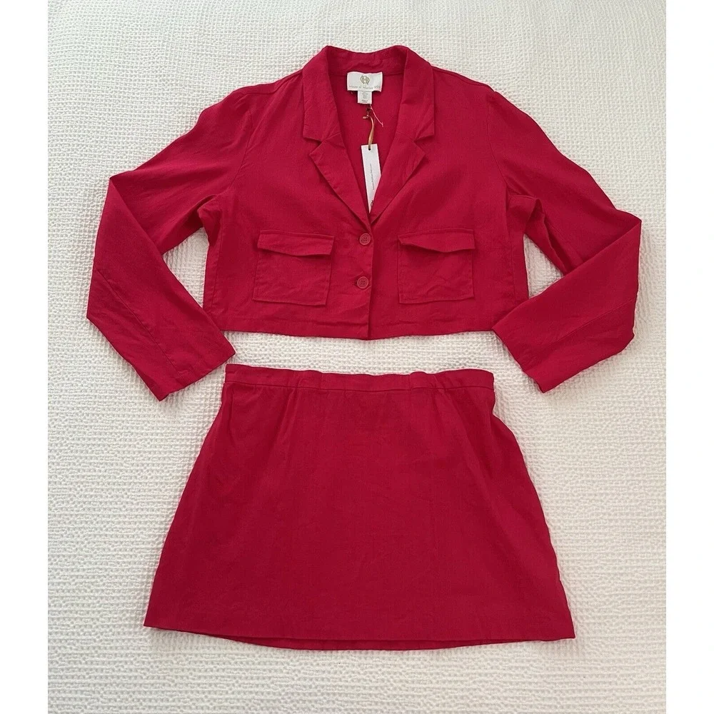 House of Harlow 1960 Vibrant Pink Cropped Spring Summer Blazer‎ & Skirt Set sz L